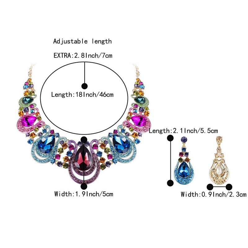 BriLove Costume Fashion Jewelry Set for Women Crystal Teardrop Hollow Scroll Statement Necklace Dangle Earrings Multicolor Colorful Gold-Toned - Image 4